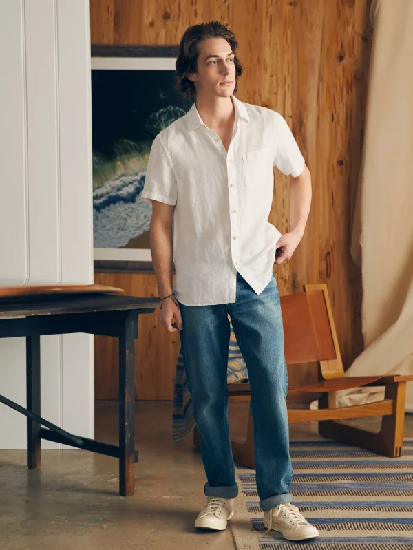 Shirts | Faherty Brand Short-Sleeve Palma Linen Shirt (Tall) - Bright White Basketweave