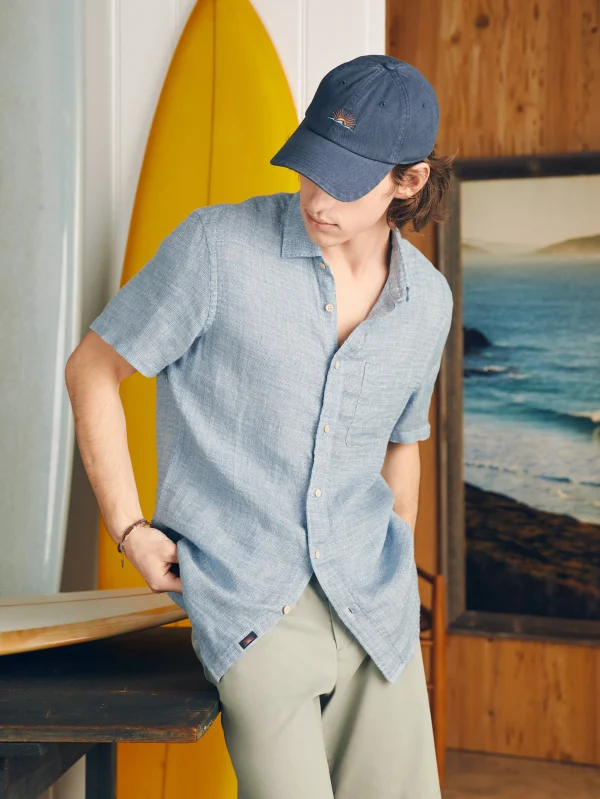 Shirts | Faherty Brand Short-Sleeve Palma Linen Shirt - Blue Basketweave