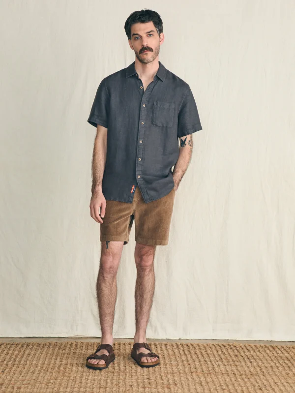 Shirts | Faherty Brand Short-Sleeve Palma Linen Shirt - Washed Black Basketweave