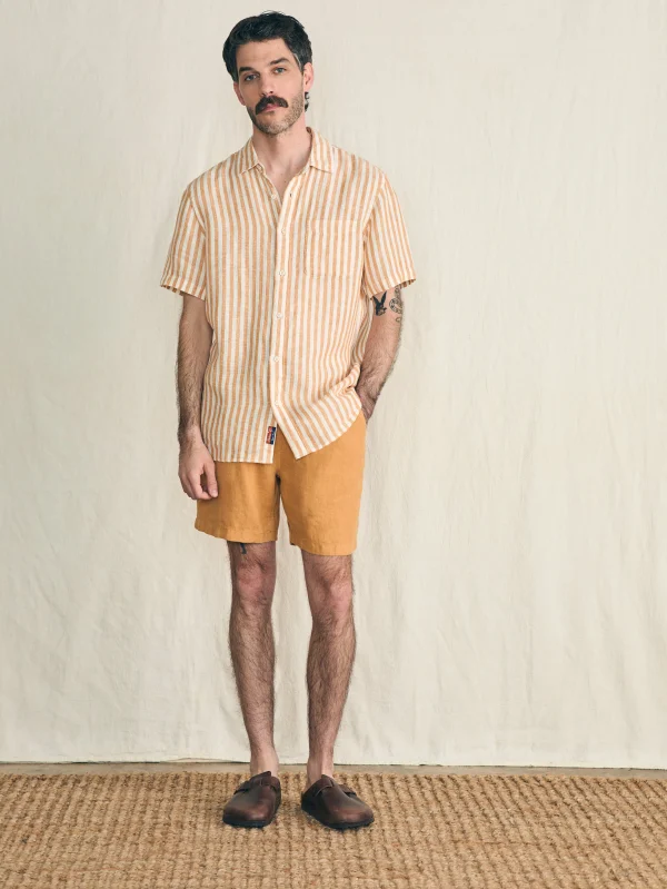 Shirts | Faherty Brand Short-Sleeve Palma Linen Shirt - Gold Ivory Stripe