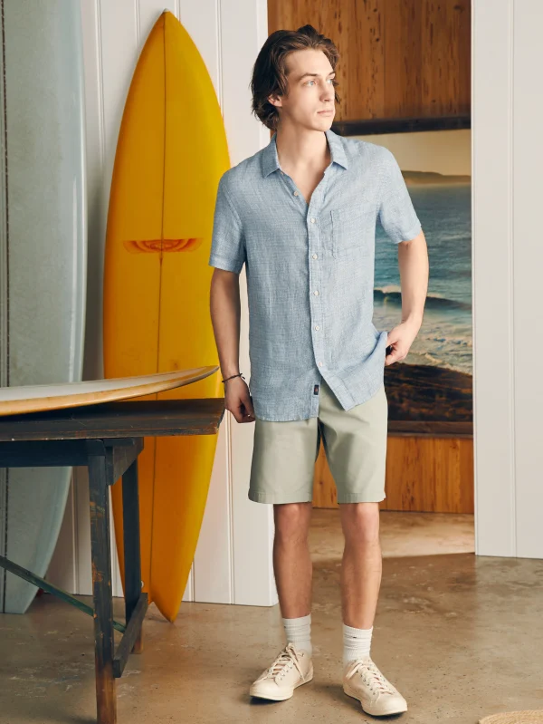 Shirts | Faherty Brand Short-Sleeve Palma Linen Shirt - Blue Basketweave