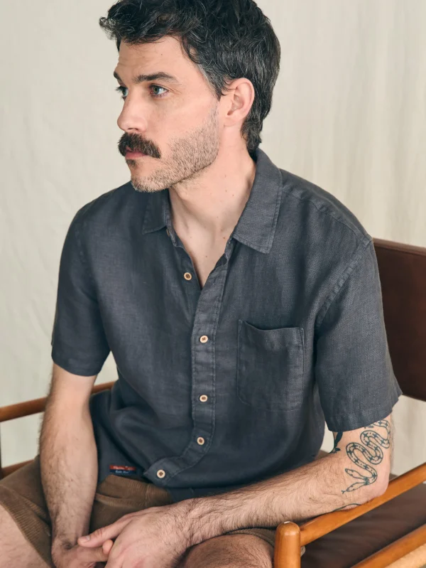 Shirts | Faherty Brand Short-Sleeve Palma Linen Shirt - Washed Black Basketweave