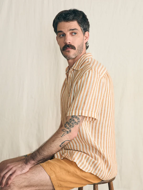 Shirts | Faherty Brand Short-Sleeve Palma Linen Shirt - Gold Ivory Stripe