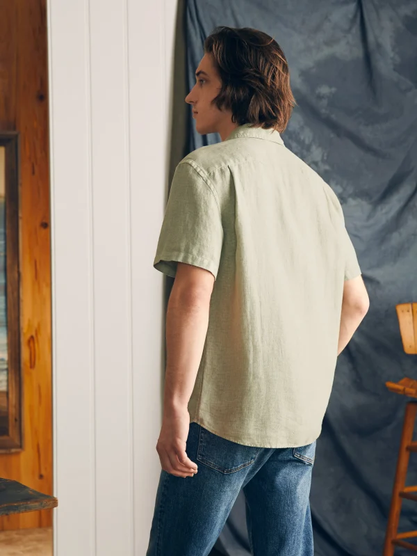 Shirts | Faherty Brand Short-Sleeve Palma Linen Shirt - Canyon Olive Basketweave