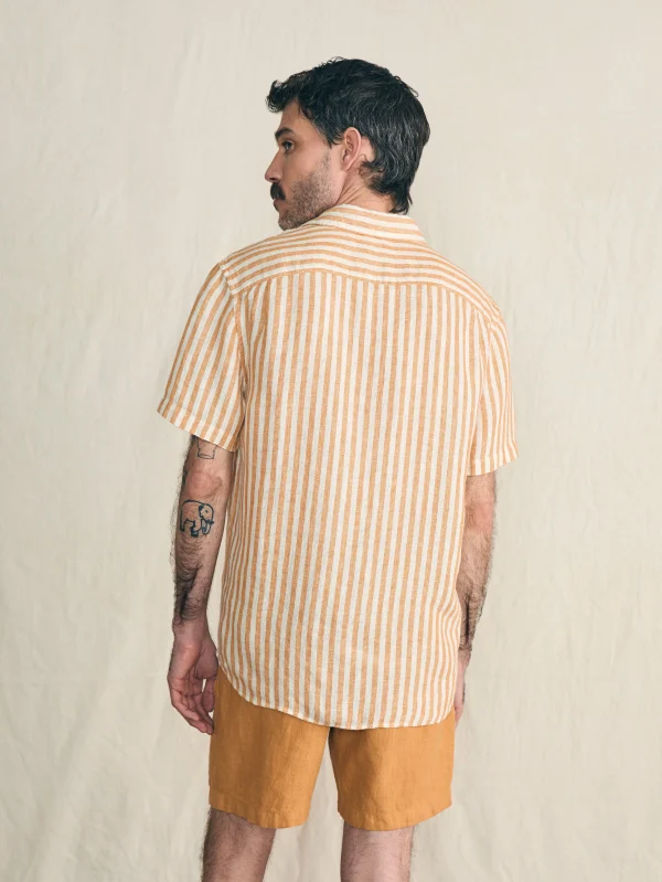 Shirts | Faherty Brand Short-Sleeve Palma Linen Shirt - Gold Ivory Stripe