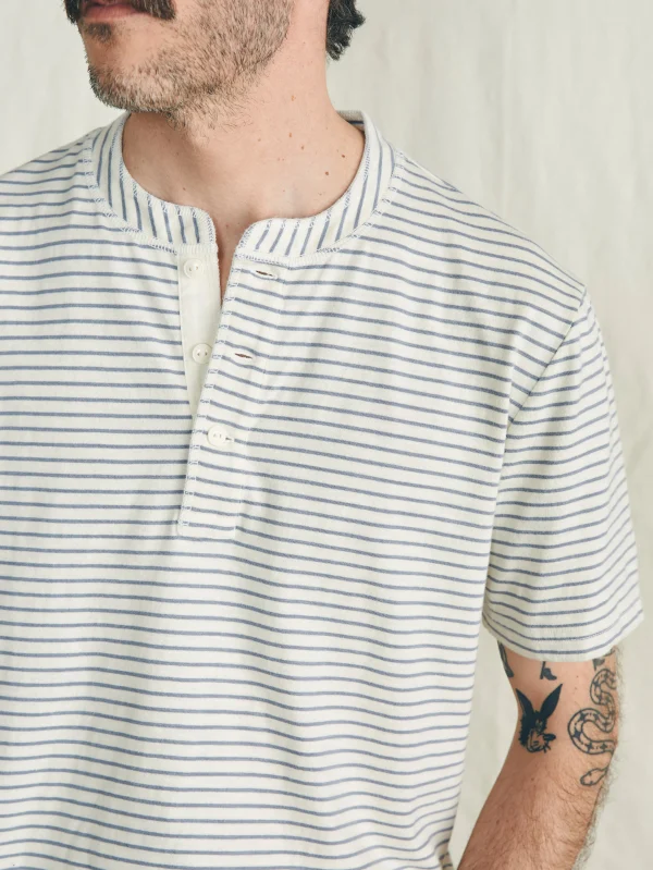 T-Shirts & Henleys | Faherty Brand Short-Sleeve Sunwashed Henley - Shell Flint Stripe