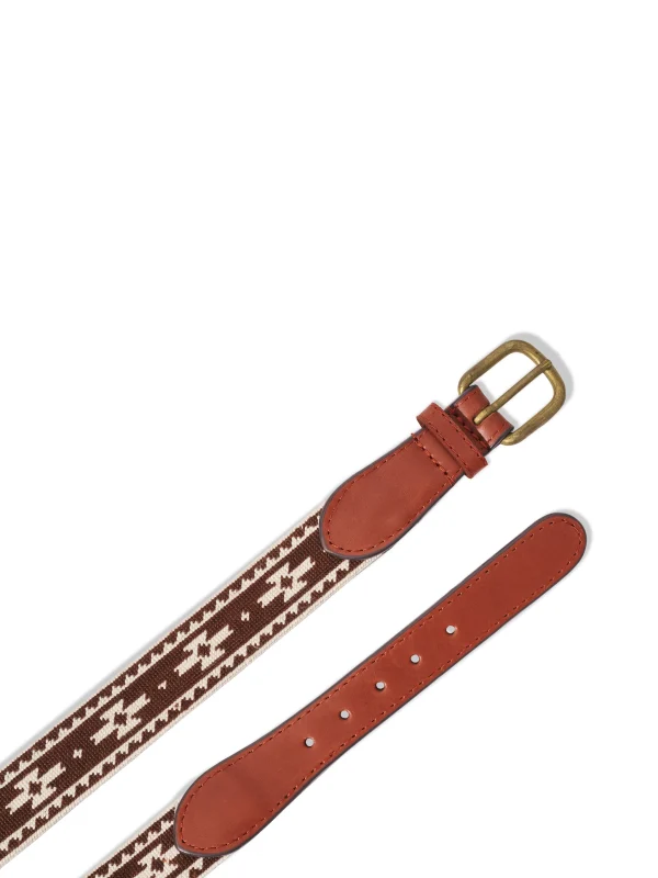 Belts | Faherty Brand Steven Paul Judd Chahtah Embroidered Belt - Cocoa Cream Motif