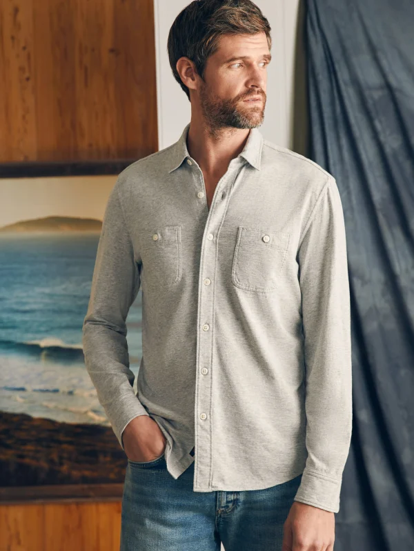 Shirts | Faherty Brand Sunwashed Knit Shirt - Heather Grey