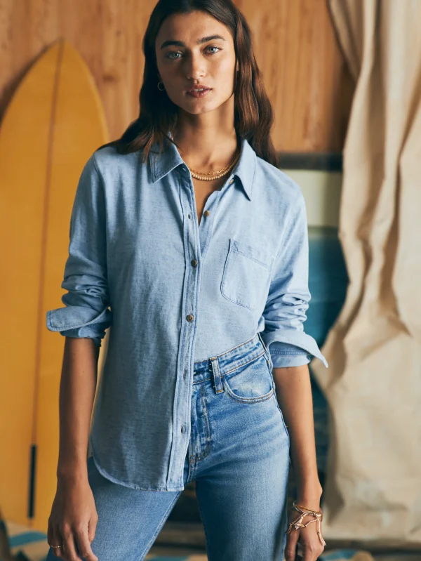 Shirts & Tops | Faherty Brand Sunwashed Knit Shirt - Light Indigo Wash