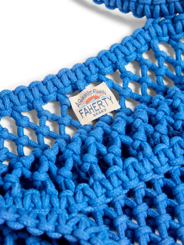 Bags | Faherty Brand Sunwashed Macrame Tote - Strong Blue