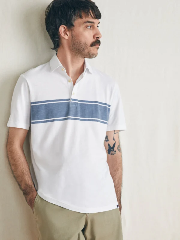 Polo Shirts | T-Shirts & Henleys | Faherty Brand Sunwashed T-Shirt Polo - White Surf Stripe