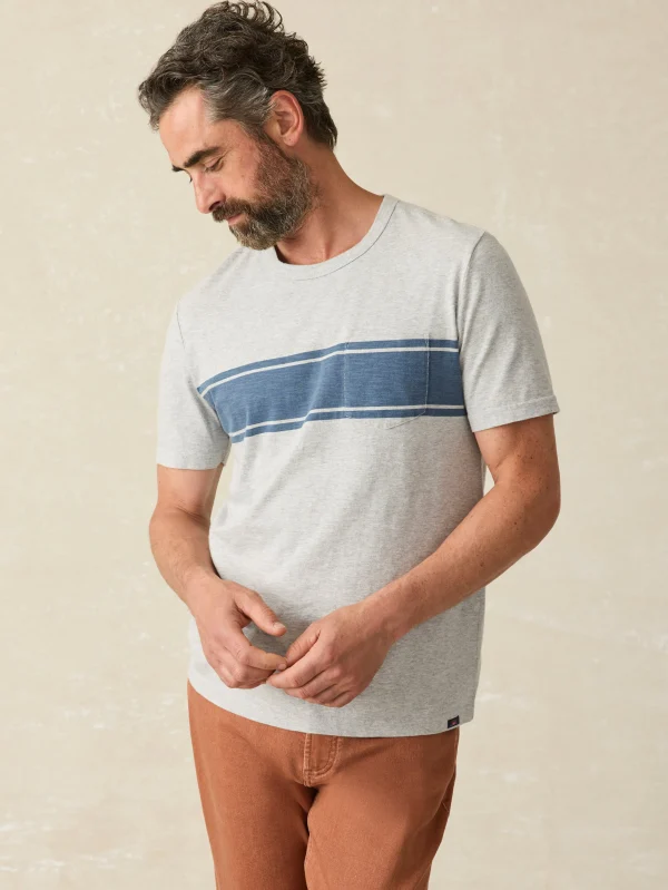 T-Shirts & Henleys | Faherty Brand Surf Stripe Sunwashed Pocket Tee - Heather Grey